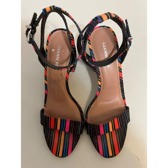 Gianni Bini Block Stacked Heel Multicolor Stripe Strappy Sandal Sz 8M - Picture 2 of 7